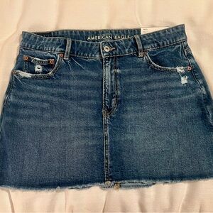 American Eagle Outfitters Dark Blue Distressed Denim Mini Skirt